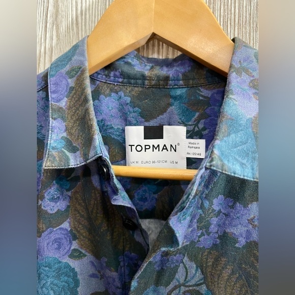 TOPMAN FLORAL BLUE DRESS SHIRT MEDIUM Mens Fashion Relaxed Casual - Picture 2 of 9